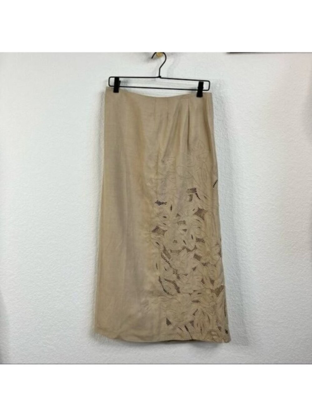 KENZO Linen Floral Cut Out Embroidered Midi Pencil Skirt